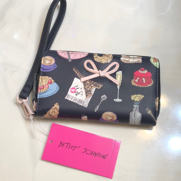 Betsey Johnson Black Faux Leather ZA Wallet Multi Colored Paris Dessert NWT - Picture 14 of 16